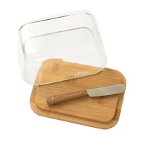 PEBBLY GLASS BUTTERDISH AND SPREADER