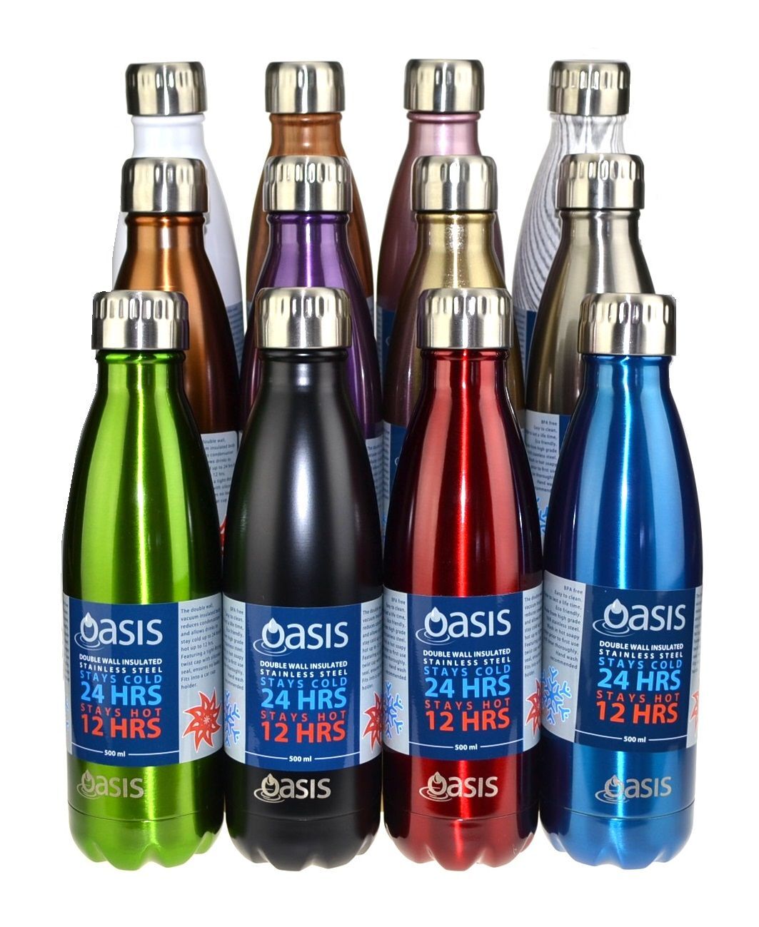 NEW OASIS DRINK BOTTLE 500ml Double Wall Insulated Thermal Hot Cold Lid