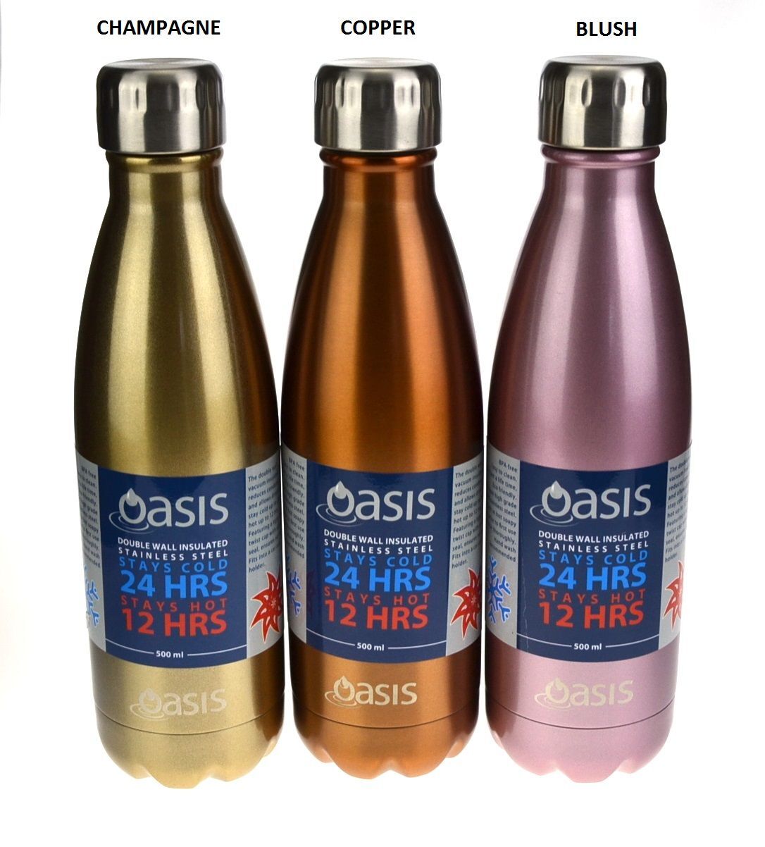 NEW OASIS DRINK BOTTLE 500ml Double Wall Insulated Thermal Hot Cold Lid