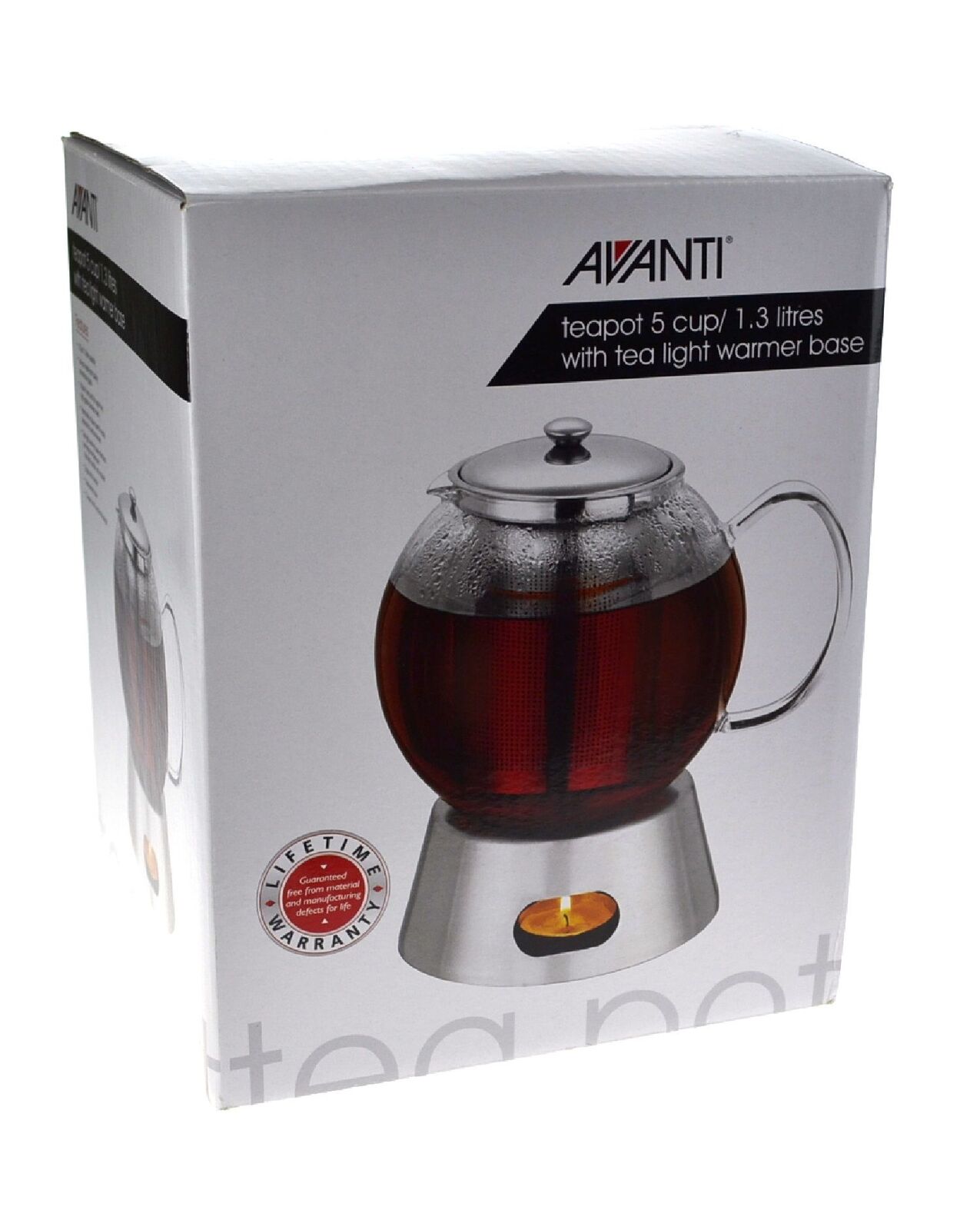 NEW AVANTI GLASS TEAPOT WITH TEALIGHT WARMER Tea Pot Base 5 CUP 1.3