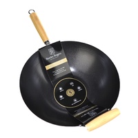 STANLEY ROGERS 35cm NON STICK CARBON STEEL WOK WITH RUBBER WOOD HANDLE