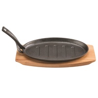 PYROLUX PYROCAST CAST IRON STEAK SIZZLE PLATE WITH HANDLE AND TRAY