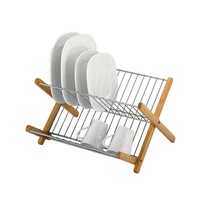 AVANTI MONTEREY CHROMED STEEL AND TIMBER FOLDING DISHRACK