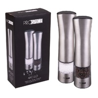 PROSPICE APOLLO STAINLESS STEEL BATTERY OPERATED SALT & PEPPER MILL SET 21.5cm