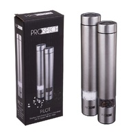 PROSPICE PILOT STAINLESS STEEL BATTERY OPERATED SALT & PEPPER MILL SET 18cm