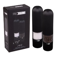 PROSPICE LINEAR RIBBED BATTERY OPERATED SALT & PEPPER MILL SET 20.5cm - BLACK