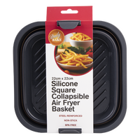 DAILY BAKE GREY SILICONE SQUARE COLLAPSIBLE AIR FRYER BASKET 22 x 22cm