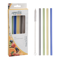 APPETITO GLASS STRAIGHT STRAW SET 4 WITH CLEANING BRUSH