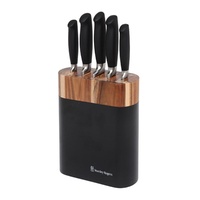 STANLEY ROGERS BLACK OVAL ACACIA 6 PIECE KNIFE BLOCK SET