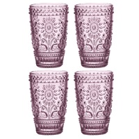 LADELLE SUNFLOWER GLASS HIGHBALL TUMBLER 350ml SET OF 4 - PINK
