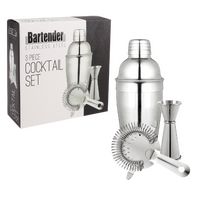 BARTENDER 3 PIECE STAINLESS STEEL COCKTAIL SET - 550ml