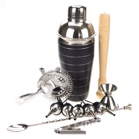 10 PIECE BLACK COCKTAIL SHAKER SET WITH WAITERS FRIEND
