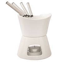 SWISSMAR GLOW 7 PIECE CERAMIC FONDUE SET - WHITE