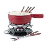 SWISSMAR LUGANO 9 PIECE CAST IRON FONDUE SET - CHERRY RED