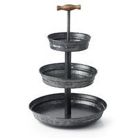 CHEF INOX BLACK GALVANISED METAL 3 TIER TEA STAND WITH HANDLE