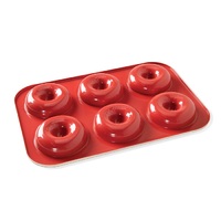 NORDIC WARE NON STICK ALUMINIUM RED 6 CUP DONUT PAN