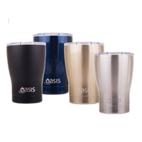OASIS DOUBLE WALL INSULATED STAINLESS STEEL TRAVEL CUP 340ml - 4 COLOURS.
