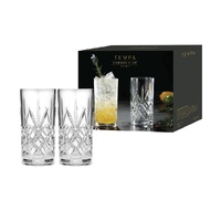 TEMPA OPHELIA CARVED HIGHBALL GLASS TUMBLERS SET OF 2