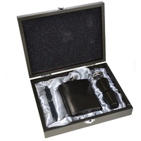 VIDORI HIP FLASK GIFT BOXED SET - STAINLESS STEEL - GUN METAL GREY