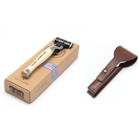 CAPT FAWCETT'S HANDCRAFTED SAFETY RAZOR MACH 3 WITH LEATHER CASE