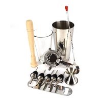 PURPLESPOILZ BOSTON SHAKER SET SS WITH A DAVIS & WADDELL BAR BOARD