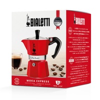 BIALETTI MOKA 3 CUP RED ESPRESSO MAKER