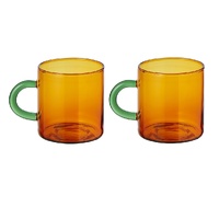 LEAF & BEAN AMBER COFFEE GLASSES WITH HANDLE 190ml SET 2
