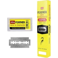 FEATHER HI-STAINLESS PLATINUM COATED DOUBLE EDGE 5 PACK BLADES