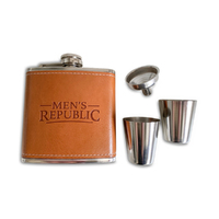 MEN'S REPUBLIC STAINLESS STEEL HIP FLASK SET - BROWN