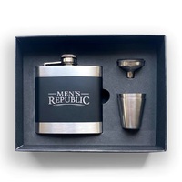 MEN'S REPUBLIC STAINLESS STEEL HIP FLASK SET - BLACK