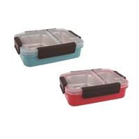 OASIS STAINLESS STEEL 2 COMPARTMENT LUNCH BOX - 3 COLOURS