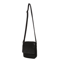 PIERRE CARDIN SHOULDER BAG - BLACK ITALIAN LEATHER & NYLON 20x5x17cm