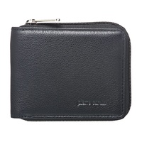 PIERRE CARDIN MENS ZIP RFID PROTECTED WALLET - BLACK ITALIAN LEATHER