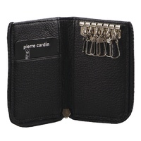 PIERRE CARDIN MENS KEY & CREDIT CARD HOLDER - BLACK ITALIAN LEATHER