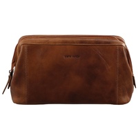 PIERRE CARDIN MENS TOILETRY BAG - BROWN ITALIAN LEATHER