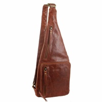 PIERRE CARDIN RUSTIC LEATHER SLING BAG MAHOGANY