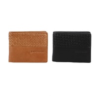 PIERRE CARDIN MENS WOVEN EMBOSSED LEATHER TRI-FOLD WALLET