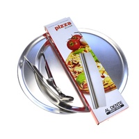 PIZZA FLAT PACK - 2 X 300MM PIZZA PLATES AND ROCKING PIZZA CUTTER + PIZZA GRIPPER