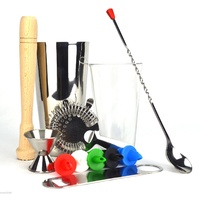 10 PIECE BOSTON SHAKER SET WITH COLOURED POURERS