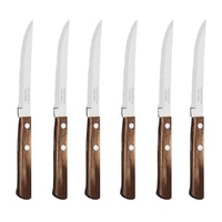 TRAMONTINA FACA CHURRASCO SERRATED BROWN NARROW STEAK KNIFE 105mm SET 6