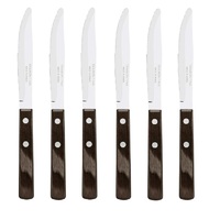 TRAMONTINA CHURRASCO SERRATED BROWN NARROW STEAK KNIFE 102mm SET 6