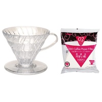 HARIO V60 - 02 PLASTIC COFFEE DRIPPER WITH 100 FILTER PAPERS INCLUDES A FREE MEASURING SPOON